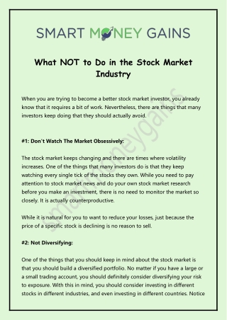 What NOT to Do in the Stock Market Industry