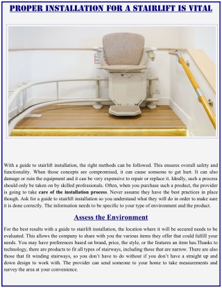 Proper Installation For A Stairlift Is Vital.