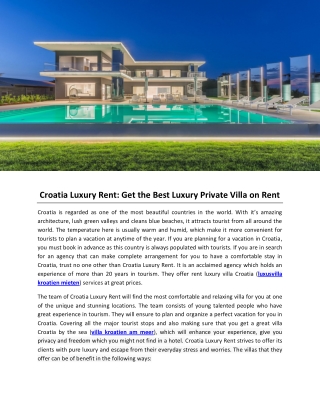 Croatia Luxury Rent: Get the Best Luxury Private Villa on Rent