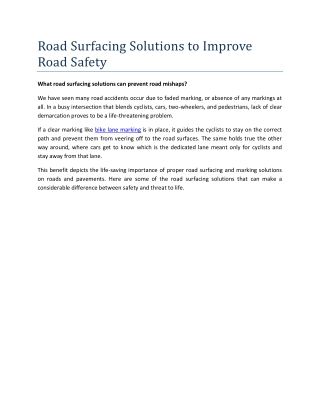 Road Surfacing Solutions to Improve Road Safety