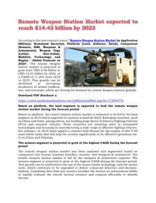 Remote Weapon Station Market expected to reach $14.42 billion by 2023