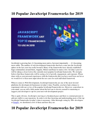 10 Popular JavaScript Frameworks for 2019
