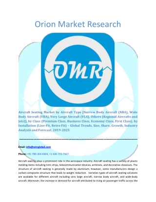 Aircraft Seating Market: Industry Growth, Market Size, Share and Forecast 2019-2025