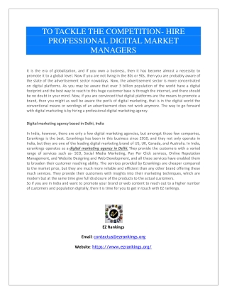 TO TACKLE THE COMPETITION- HIRE PROFESSIONAL DIGITAL MARKET MANAGERS