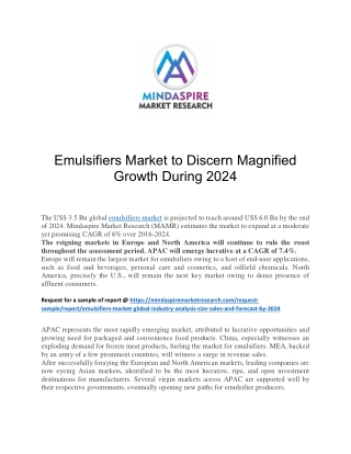 Emulsifiers Market to Discern Magnified Growth During 2024