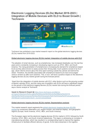 Electronic Logging Device Market Survey (ELD’s) 2019: Global Trends, Market Size, Segmentation analysis, Share, Industry