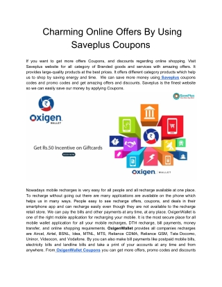 Charming Online Offers By Using Saveplus Coupons