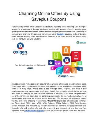 Charming Online Offers By Using Saveplus Coupons