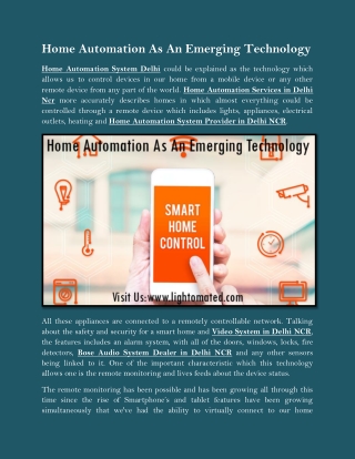 Home Automation As An Emerging Technology