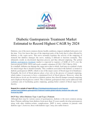 Diabetic Gastroparesis Treatment Market Estimated to Record Highest CAGR by 2024