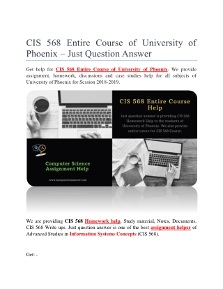 CIS 568 Entire Course of University of Phoenix – Just Question Answer