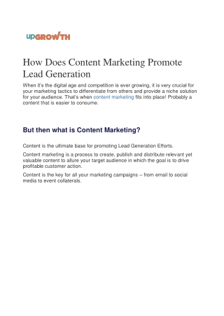 How Does Content Marketing Promote Lead Generation
