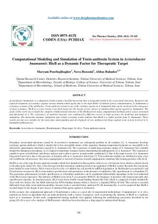 Computational Modeling and Simulation of Toxin-antitoxin System in Acinetobacter baumannii: HicB as a Dynamic Factor for