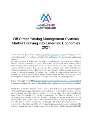 Off-Street Parking Management Systems Market Foraying into Emerging Economies 2021