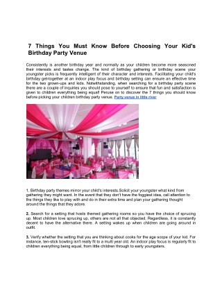 7 Things You Must Know Before Choosing Your Kid's Birthday Party Venue
