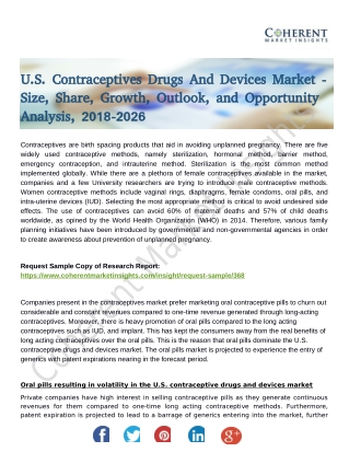 U.S. Contraceptives Drugs And Devices Market Poised for Heightened Growth