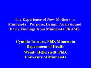 The Experience of New Mothers in Minnesota: Purpose, Design, Analysis and Early Findings from Minnesota PRAMS