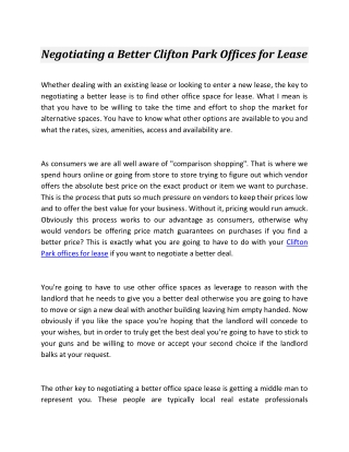 Negotiating a Better Clifton Park Offices for Lease