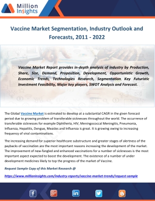 Vaccine Market Segmentation, Industry Outlook and Forecasts, 2011 - 2022