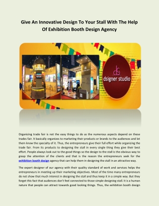 Give An Innovative Design To Your Stall With The Help Of Exhibition Booth Design Agency