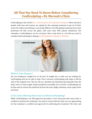 All That You Need To Know Before Considering CoolSculpting - Dr. Marwah's Clinic