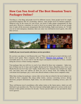 How Can You Avail of The Best Houston Tours Packages Online?