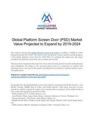 Global Platform Screen Door (PSD) Market Value Projected to Expand by 2019-2024