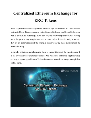 Centralized Ethereum Exchange for ERC Tokens