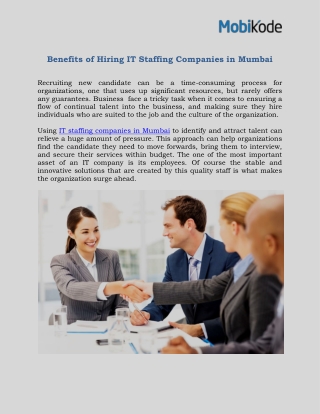 Benefits of Hiring IT Staffing Companies in Mumbai