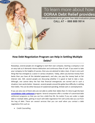 How Debt Negotiation Program can Help in Settling Multiple Debts?