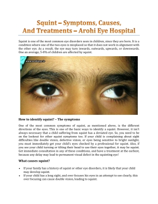 Squint – Symptoms, Causes, And Treatments - Arohi Eye Hospital