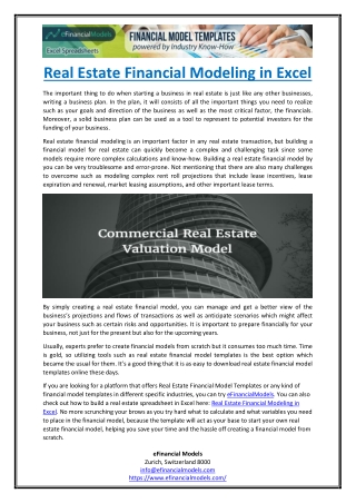 Real Estate Financial Modeling in Excel