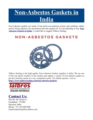 Non-Asbestos Gaskets in India