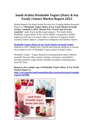 Saudi Arabia Drinkable Yogurt (Dairy & Soy Food) | Future Market Report 2023