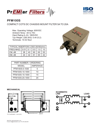 Single Phase EMI Filters: PF100QD 300VAC / 3A TO 16A / 0.25 QD