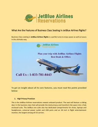 What Are The Features Of Business Class Seating In JetBlue Airlines flights ?