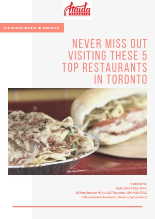 Never Miss Out Visiting These 5 Top Restaurants In Toronto