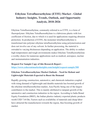 Ethylene Tetrafluoroethylene (ETFE) Market - Global Industry Insights, Trends, Outlook, and Opportunity Analysis, 2018-2