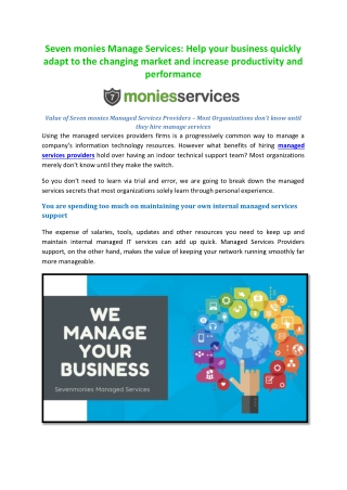 Seven monies Manage Services: Help your business quickly adapt to the changing market and increase productivity and perf