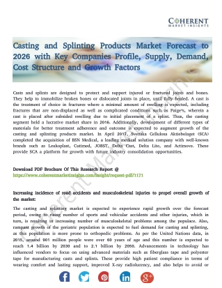 Casting and Splinting Products Market Forecast to 2026 with Key Companies Profile, Supply, Demand and Growth Factors