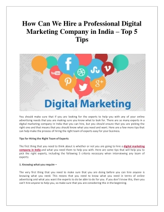 How Can We Hire a Professional Digital Marketing Company in India – Top 5 Tips