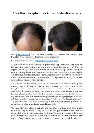 After Hair Transplant Care In Hair Restoration Surgery
