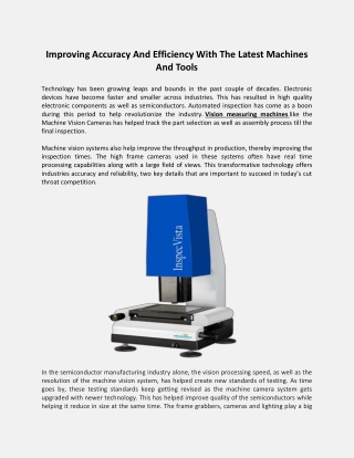 Improving Accuracy And Efficiency With The Latest Machines And Tools