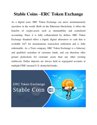 Stable Coins –ERC Token Exchange