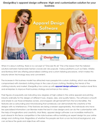 iDesigniBuy’s apparel design software: High-end customization solution for your business