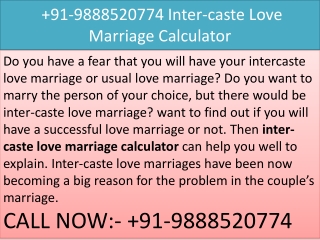 Inter-caste Love Marriage Calculator 91-9888520774