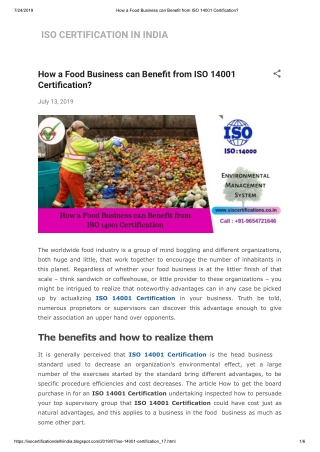 How a Food Business can Benefit from ISO 14001 Certification (EMS)?