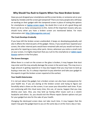 Why Should You Rush to Experts When You Have Broken Screen