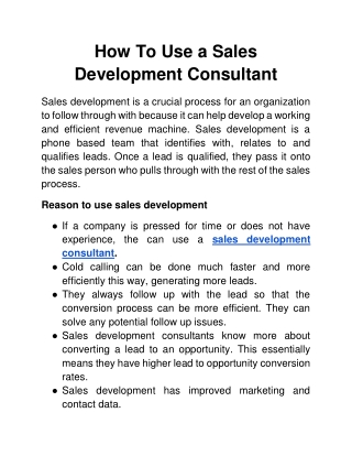 How To Use a Sales Development Consultant