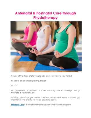 Antenatal & Postnatal Care through Physiotherapy